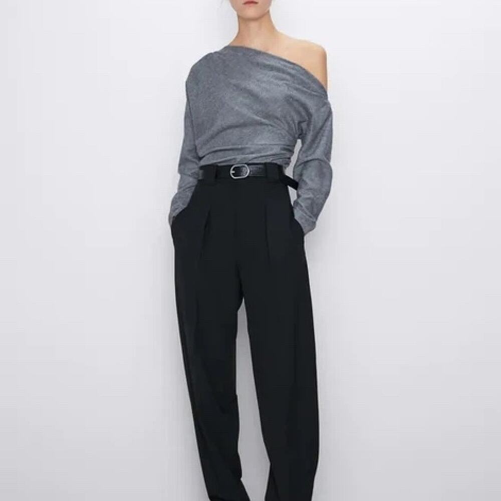 Zara Asymmetric One-Shoulder Blouse in grey